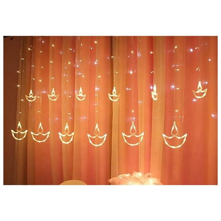 12-Hanging Diya Warm White LED Curtain String Lights (138 LEDs, 8 Modes)