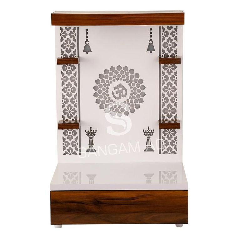 Carved Wooden Wall-Hanging & Tabletop Pooja Mandir with Inbuilt Warm LED Light