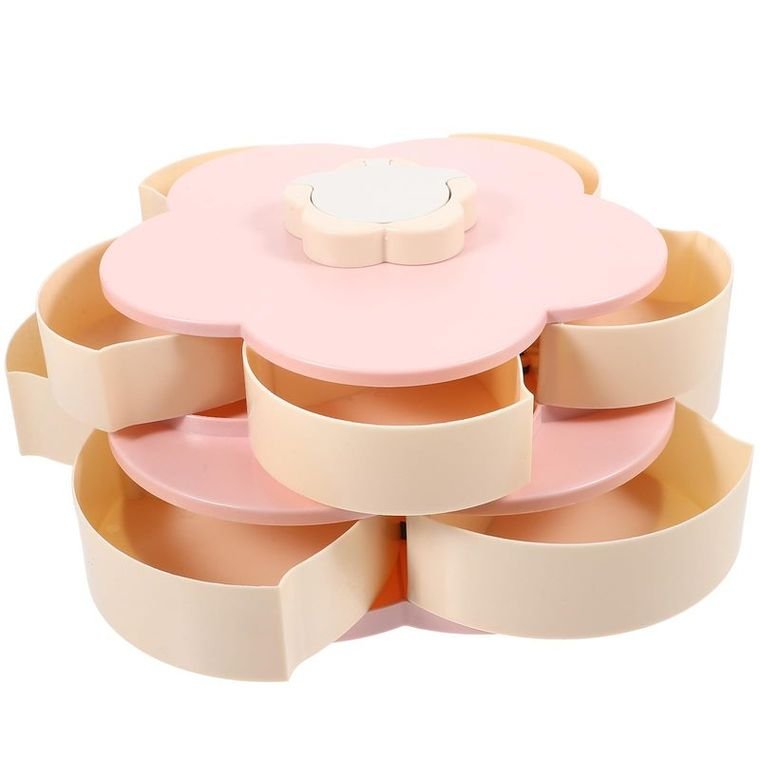 2-Tier Flower Petal Twist-Open Rotating Dry Fruit, Mithai & Mukhwas Box